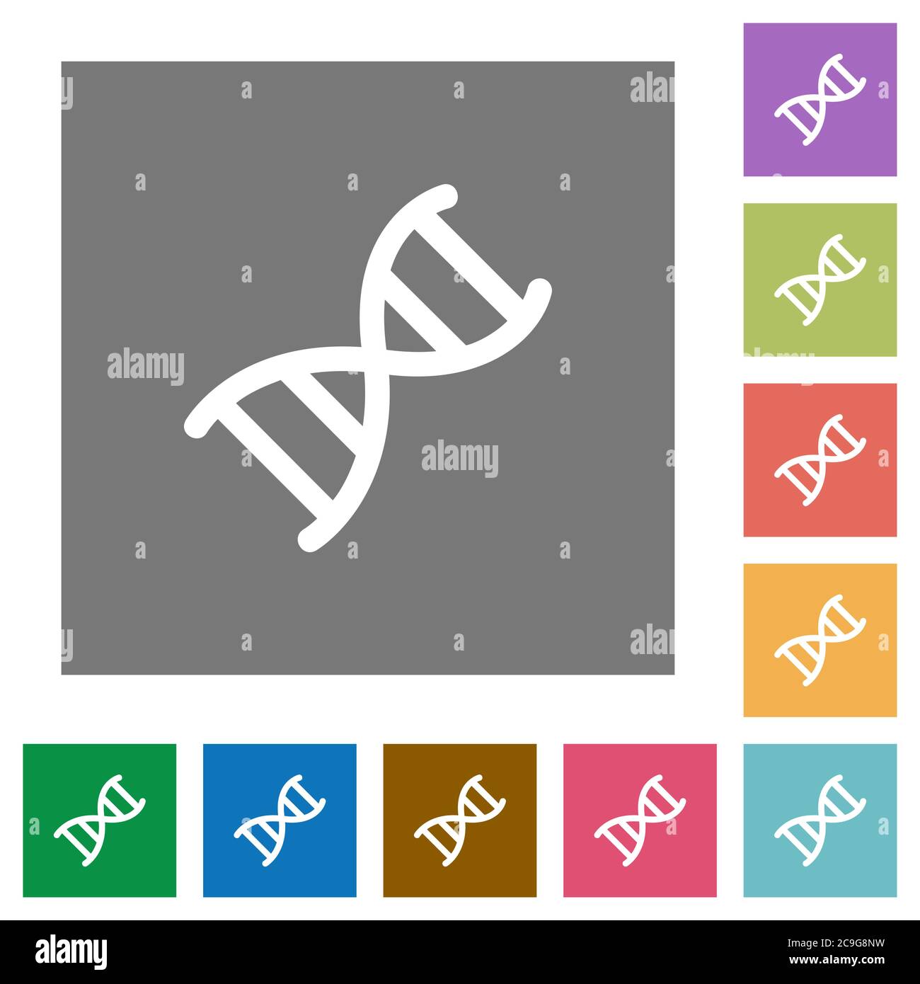 DNA molecule flat icons on simple color square backgrounds Stock Vector