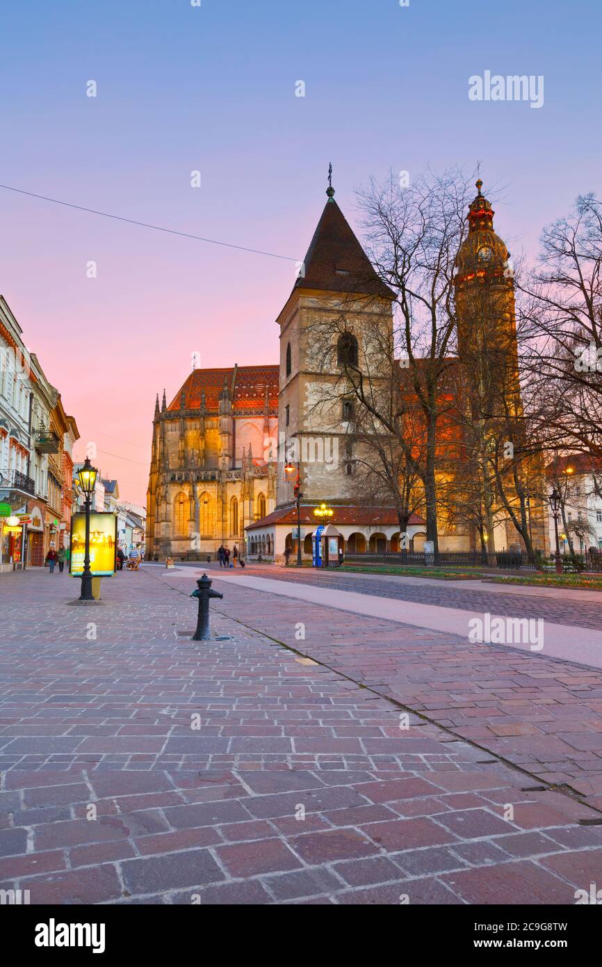 Urban's Tower and St. Elisabeth cathedral in the main square of Kosice Stock Photo