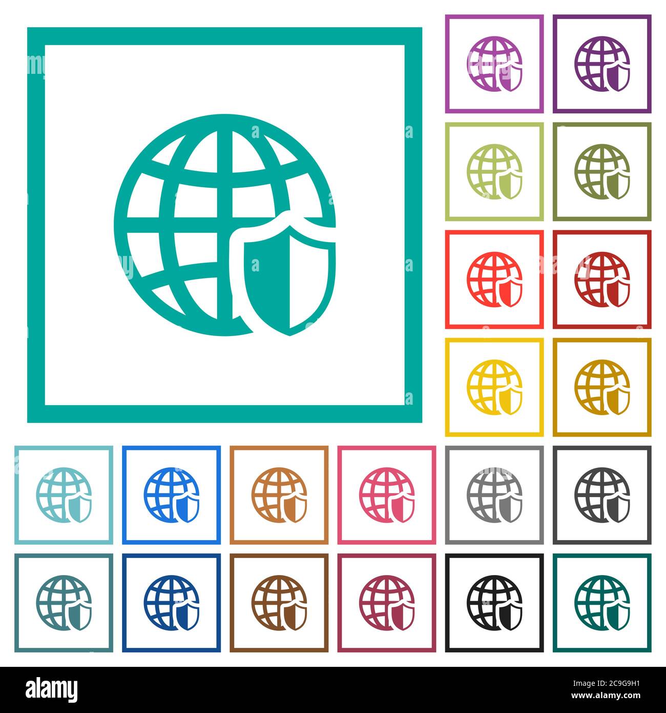 Internet security flat color icons with quadrant frames on white background Stock Vector