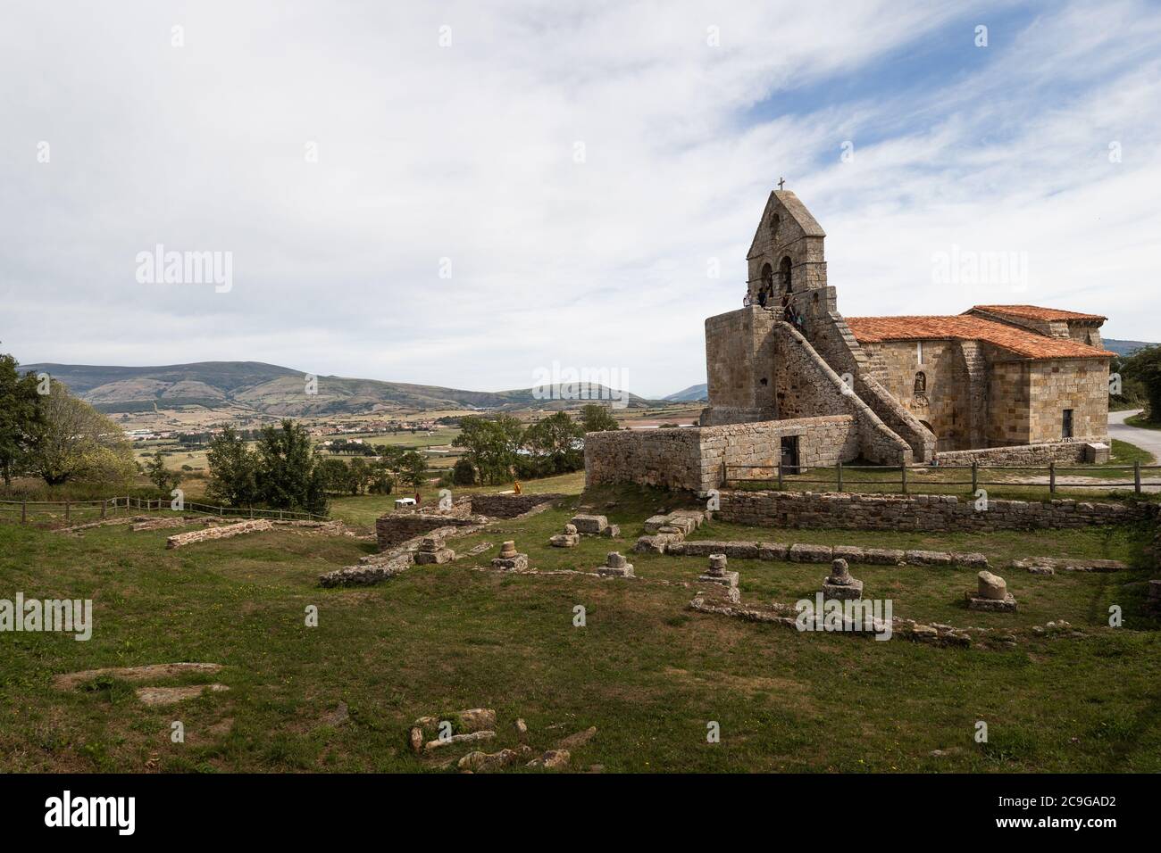 Juliobriga roman ruins and romanesque churh in Retortillo, Canta Stock Photo