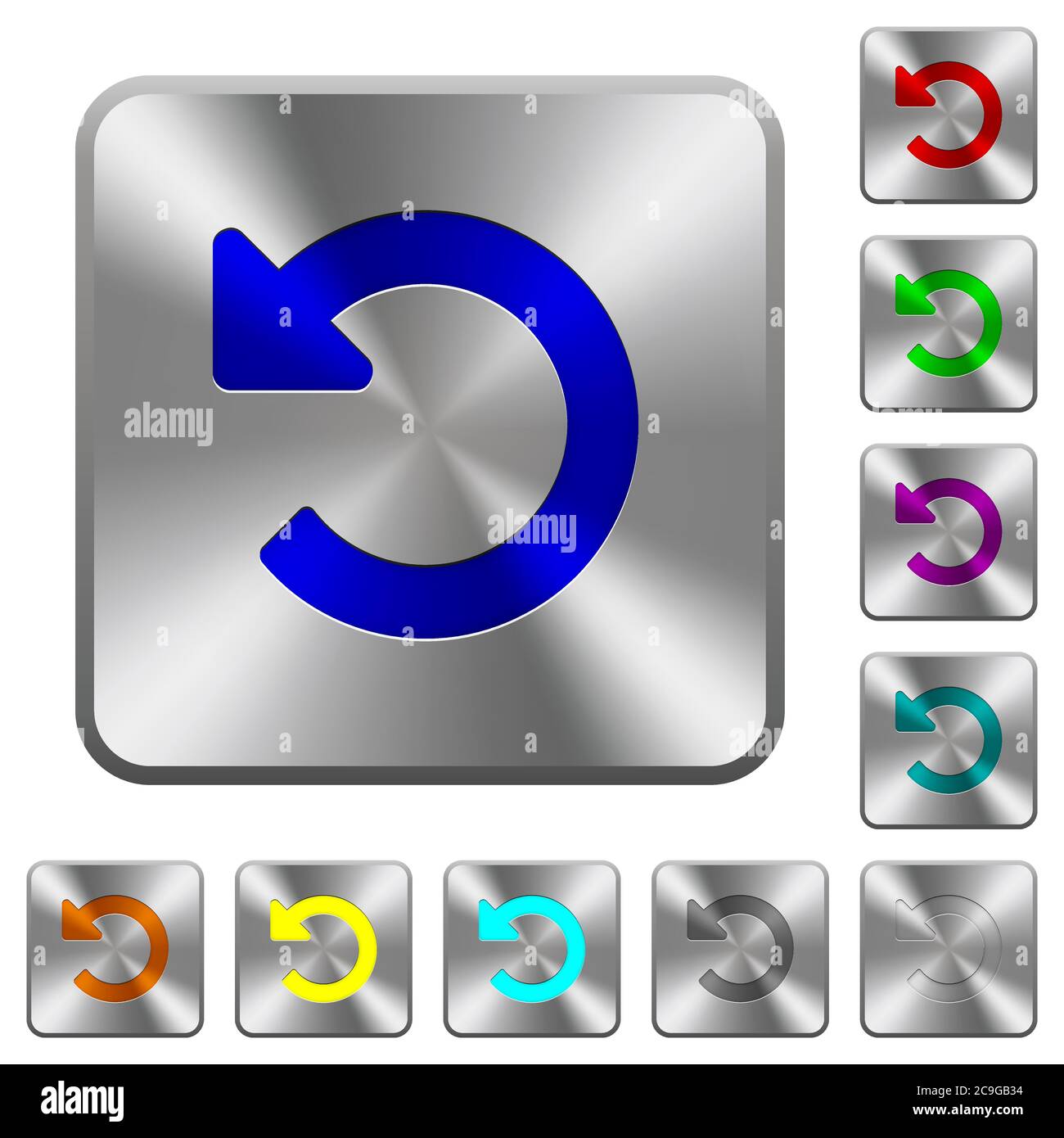 Undo changes engraved icons on rounded square glossy steel buttons Stock Vector
