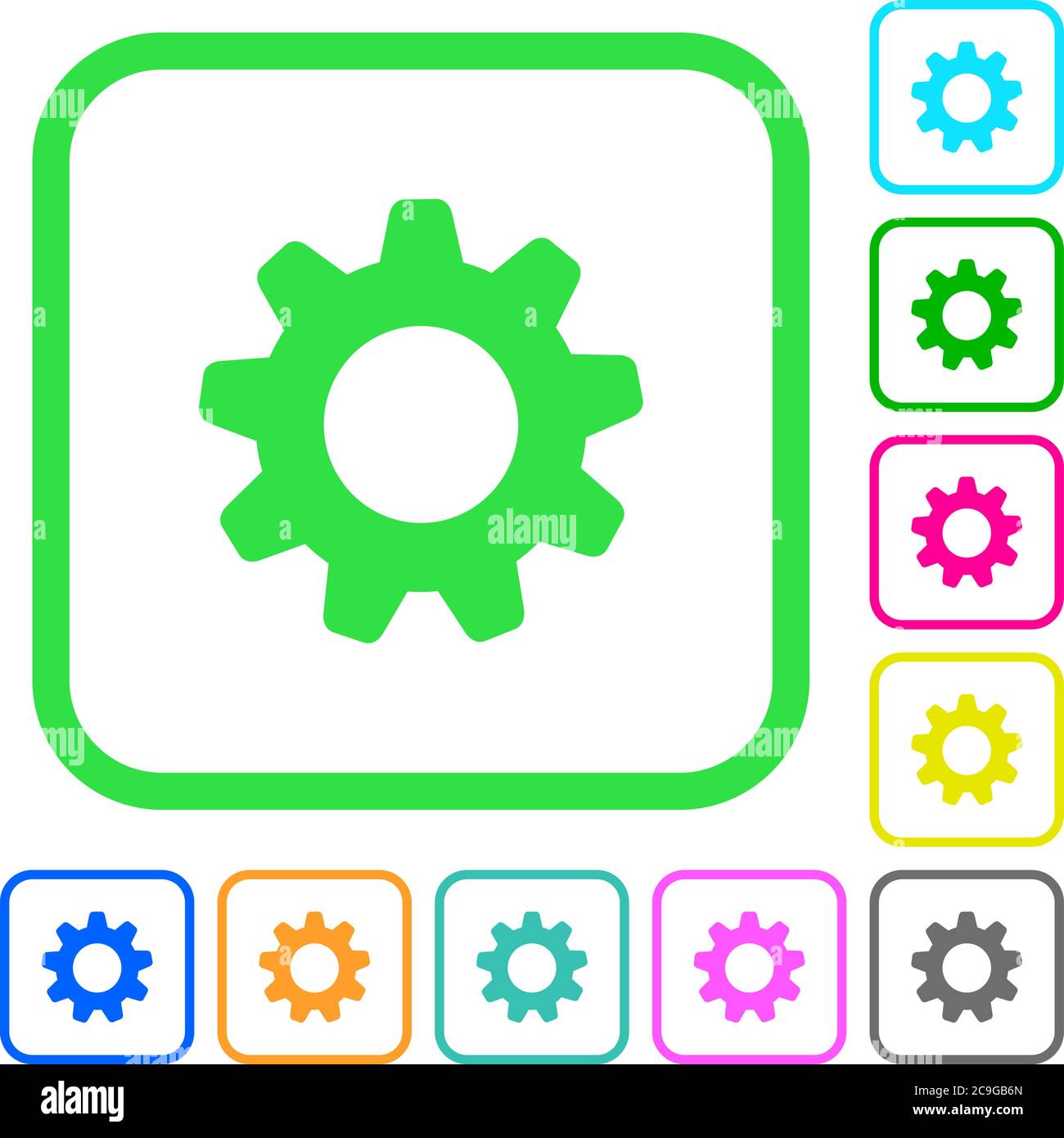 Settings vivid colored flat icons in curved borders on white background ...