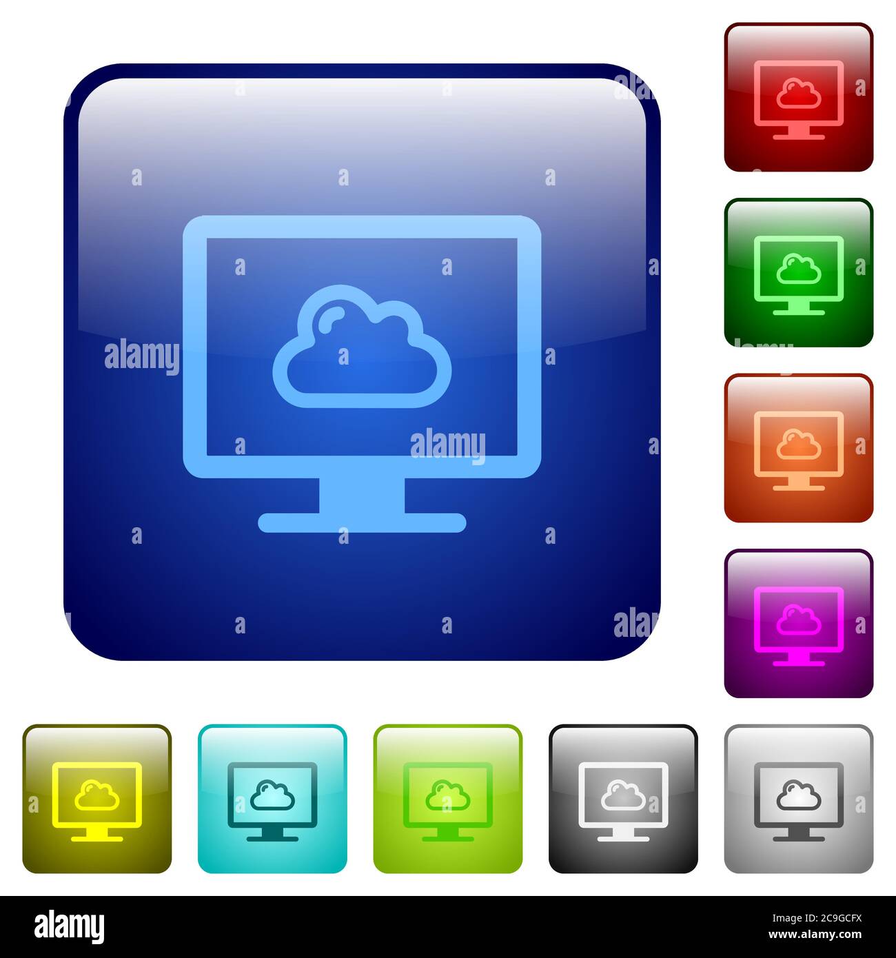 Cloud computing icons in rounded square color glossy button set Stock Vector