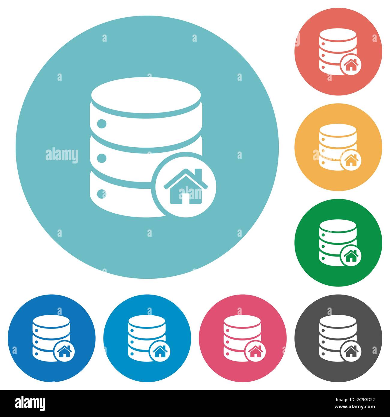 Default database flat white icons on round color backgrounds Stock Vector