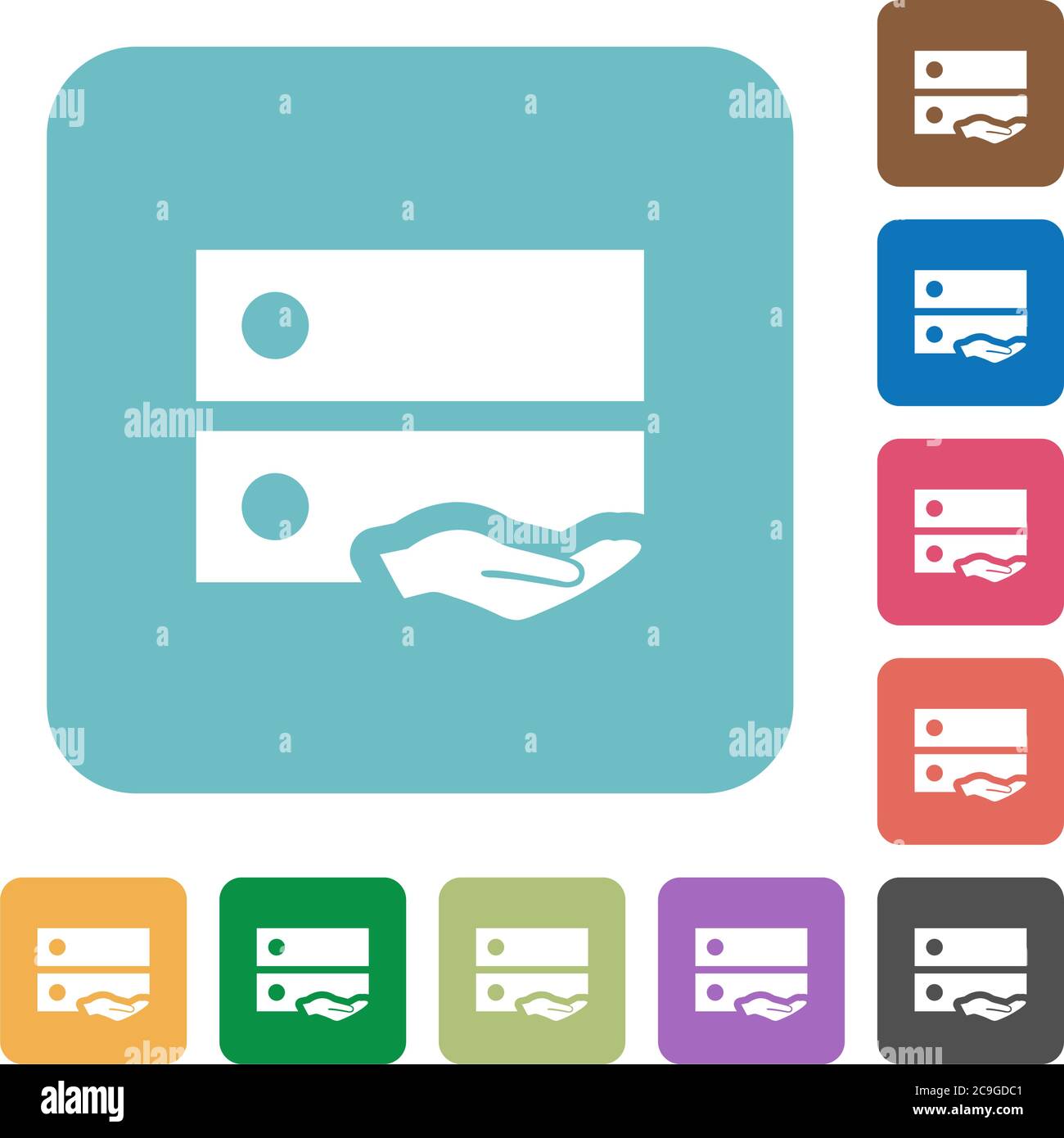 Shared drive white flat icons on color rounded square backgrounds Stock Vector