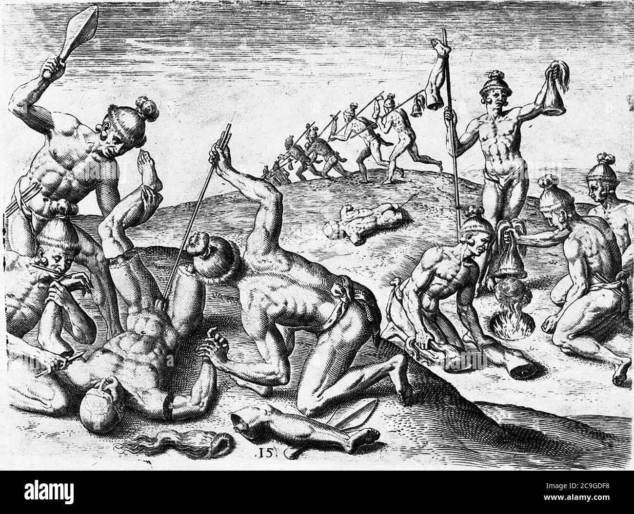 Jacques-le-moyne-how-the-indians-treated-the-corpses-of-their-enemy-clean. Stock Photo
