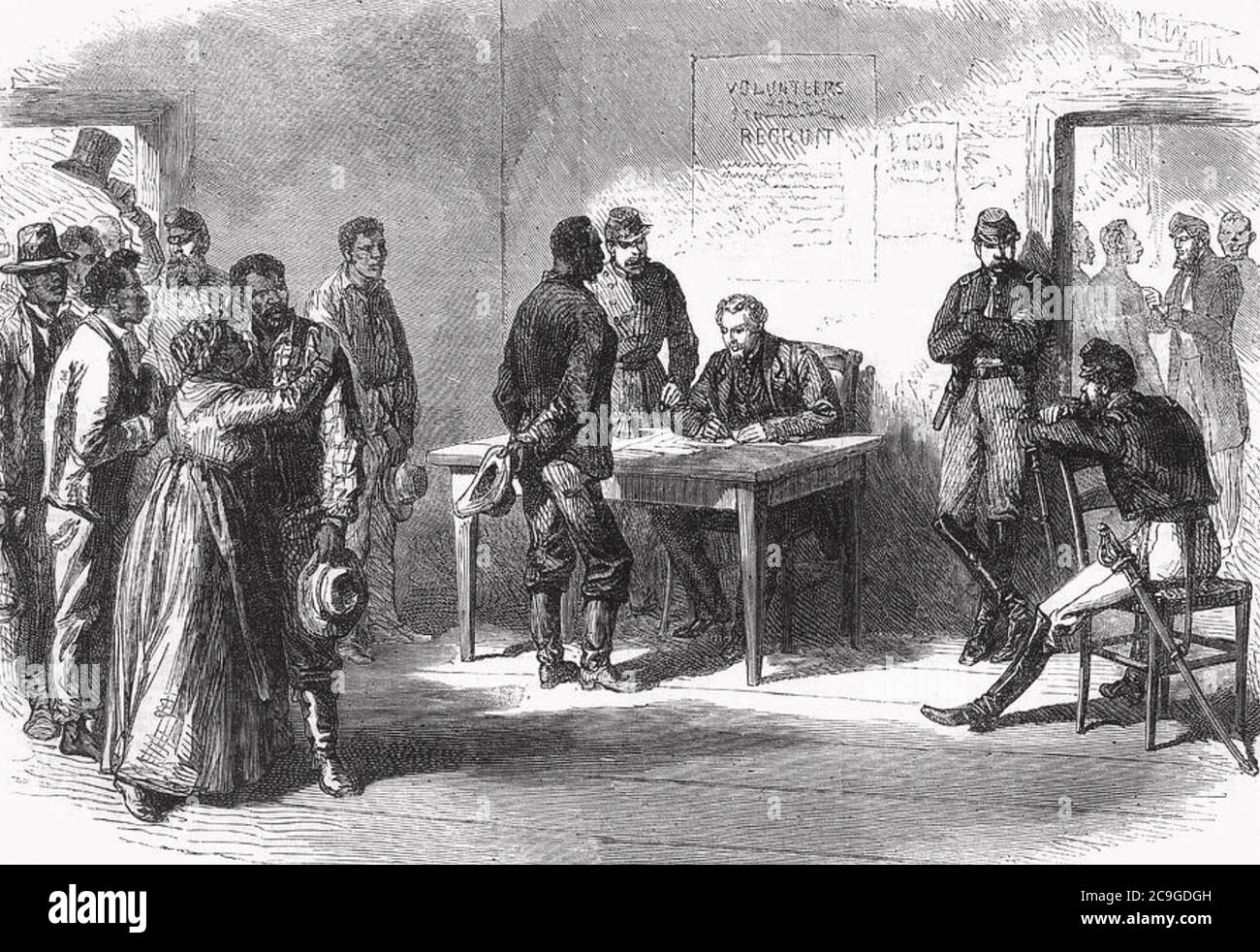 BLACK RECRUITS sign up to join General Ulysses S. Grant's army in Petersburg in 1864 Stock Photo
