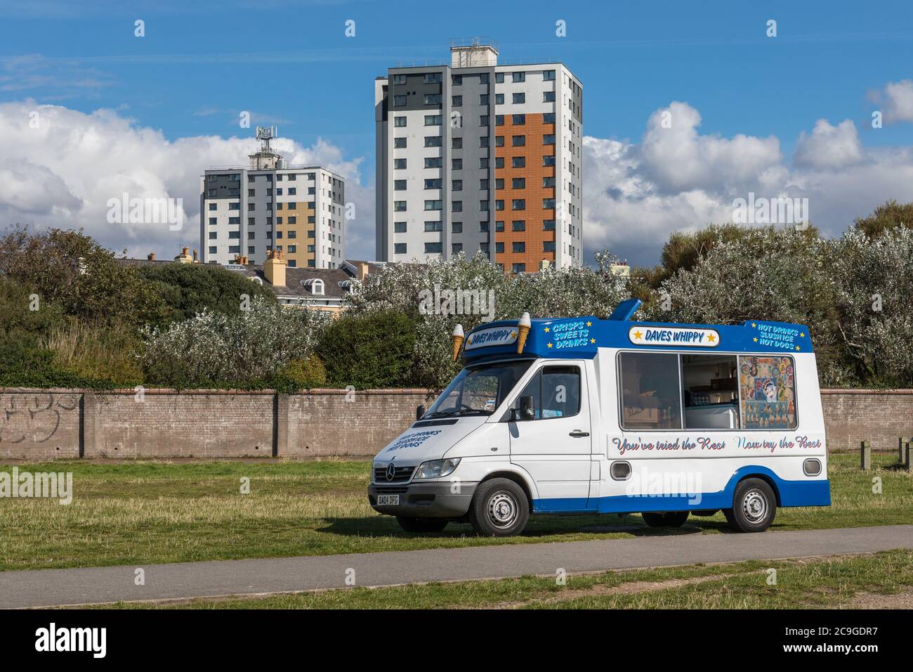 Daves Whippy ice cream van parked near Crosby Lakeside Adventure Centre