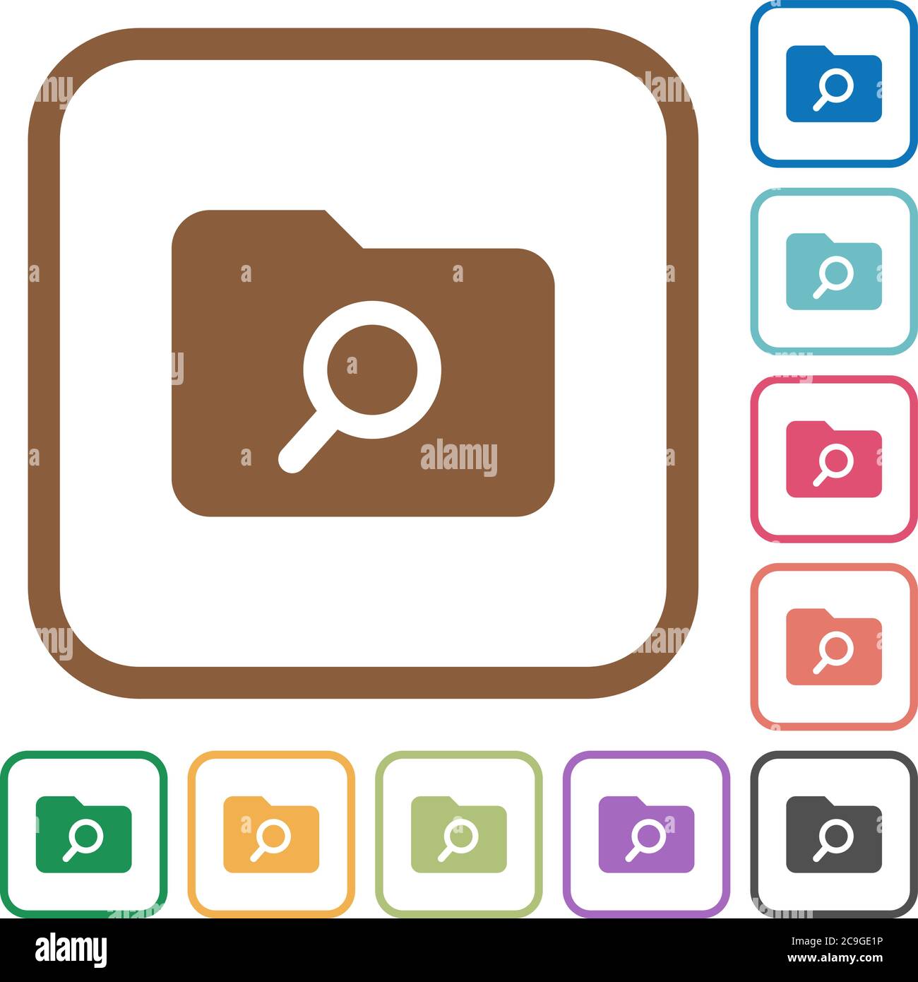 Folder search simple icons in color rounded square frames on white background Stock Vector
