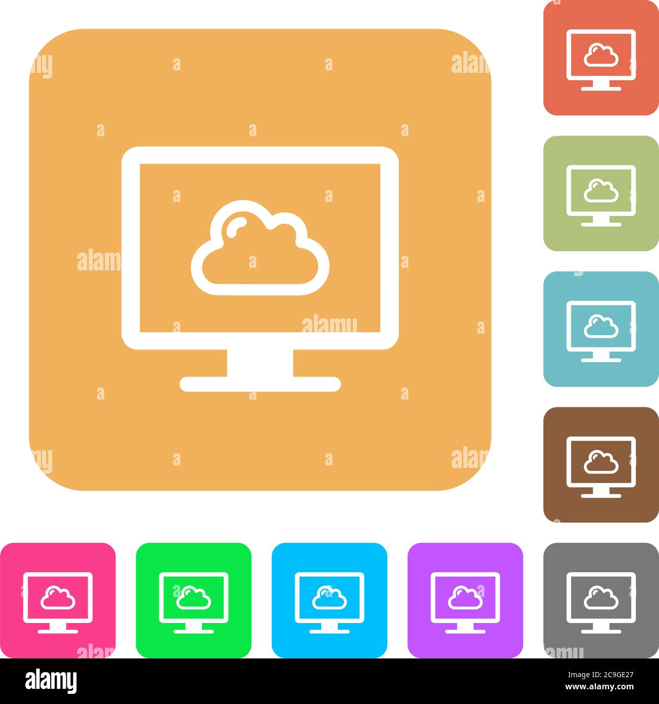 Cloud computing flat icons on rounded square vivid color backgrounds. Stock Vector