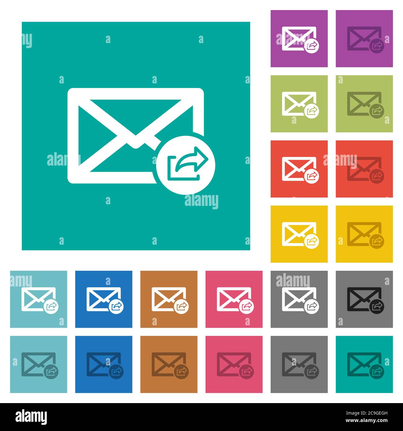 Export mail multi colored flat icons on plain square backgrounds. Included white and darker icon variations for hover or active effects. Stock Vector