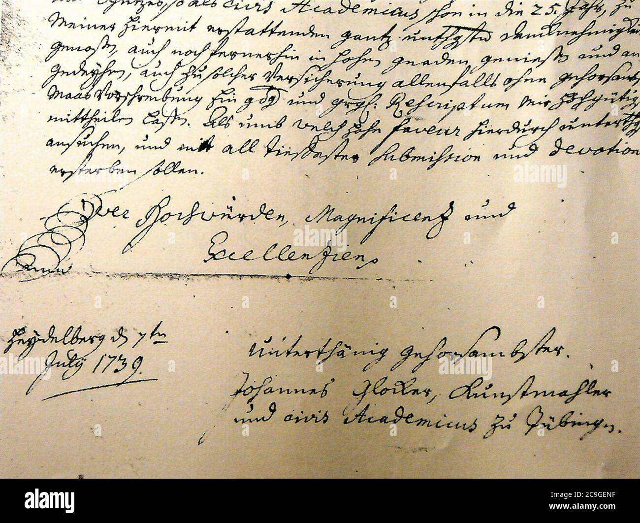 J Glocker - Schreiben an Unisenat 7.7.1739 Ausschnitt (KfS023). Stock Photo