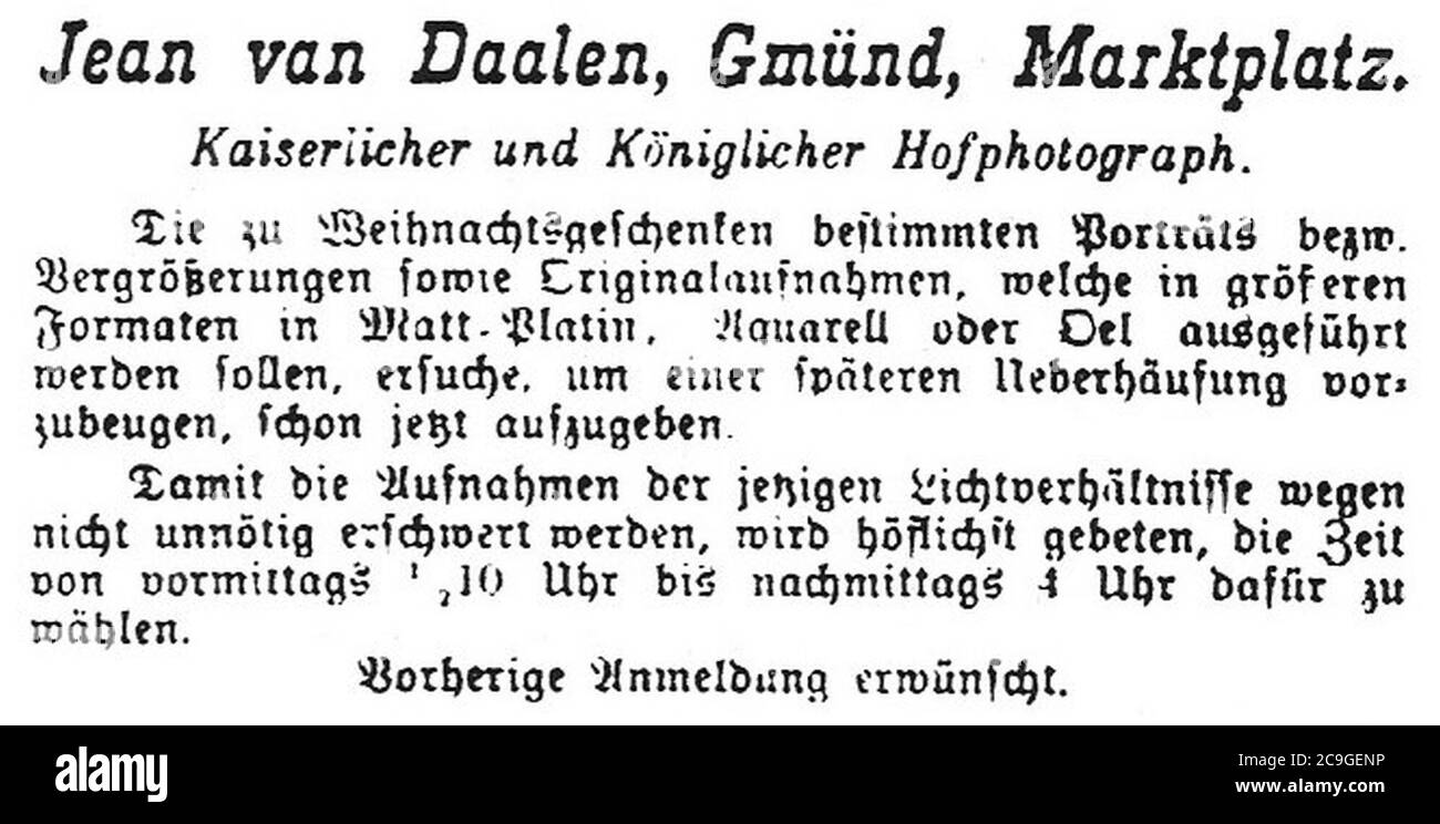 J v Daalen - Anzeige in Remszeitung vom November 1898 (GPh32). Stock Photo