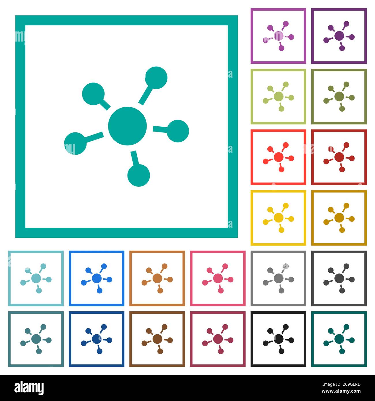 Network connections flat color icons with quadrant frames on white background Stock Vector