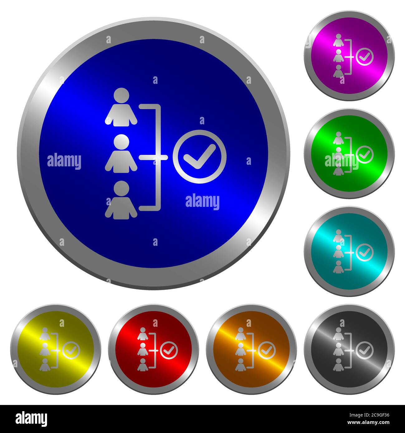 Successful teamwork icons on round luminous coin-like color steel ...