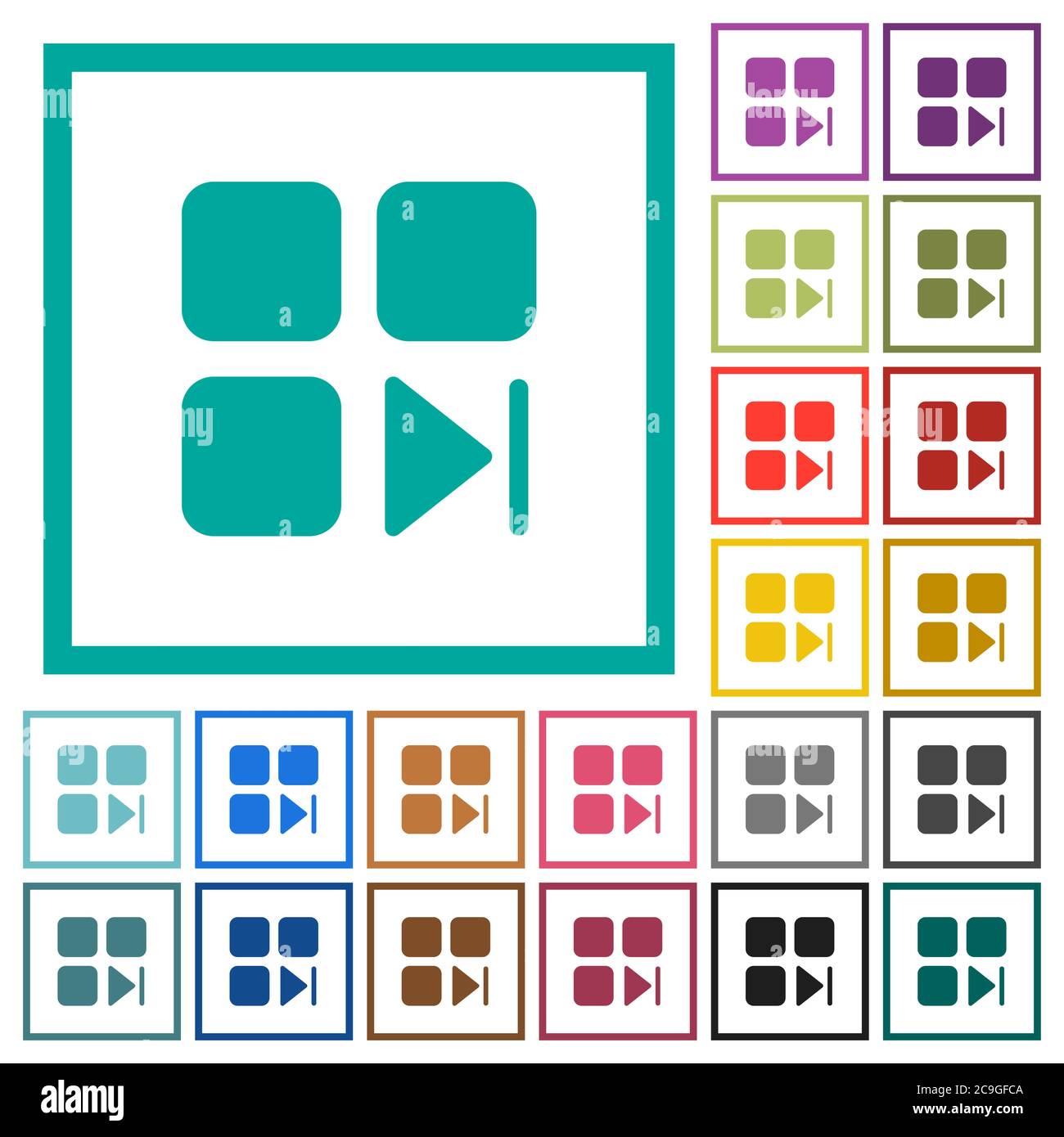 Component next flat color icons with quadrant frames on white ...