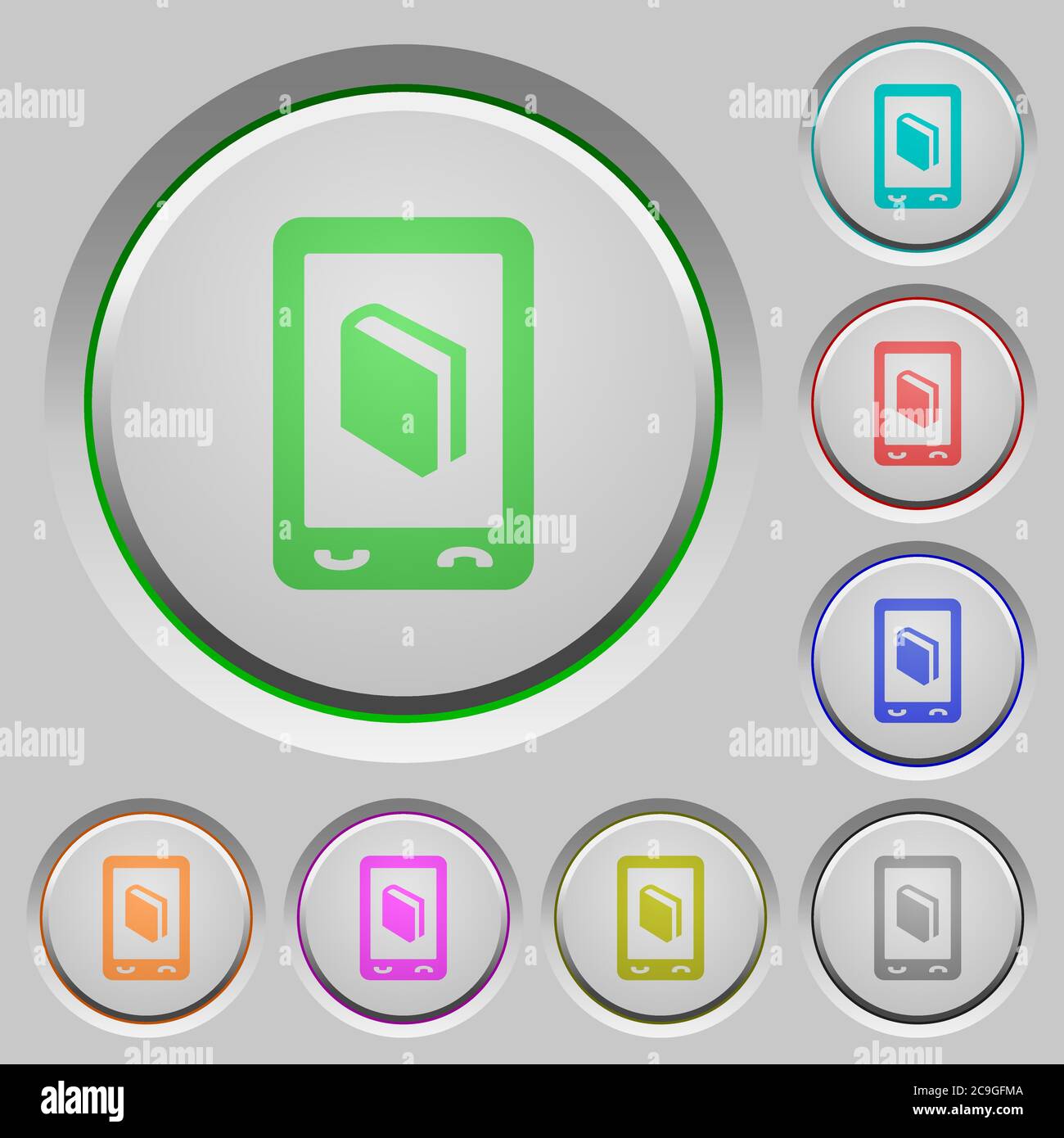 Mobile dictionary color icons on sunk push buttons Stock Vector