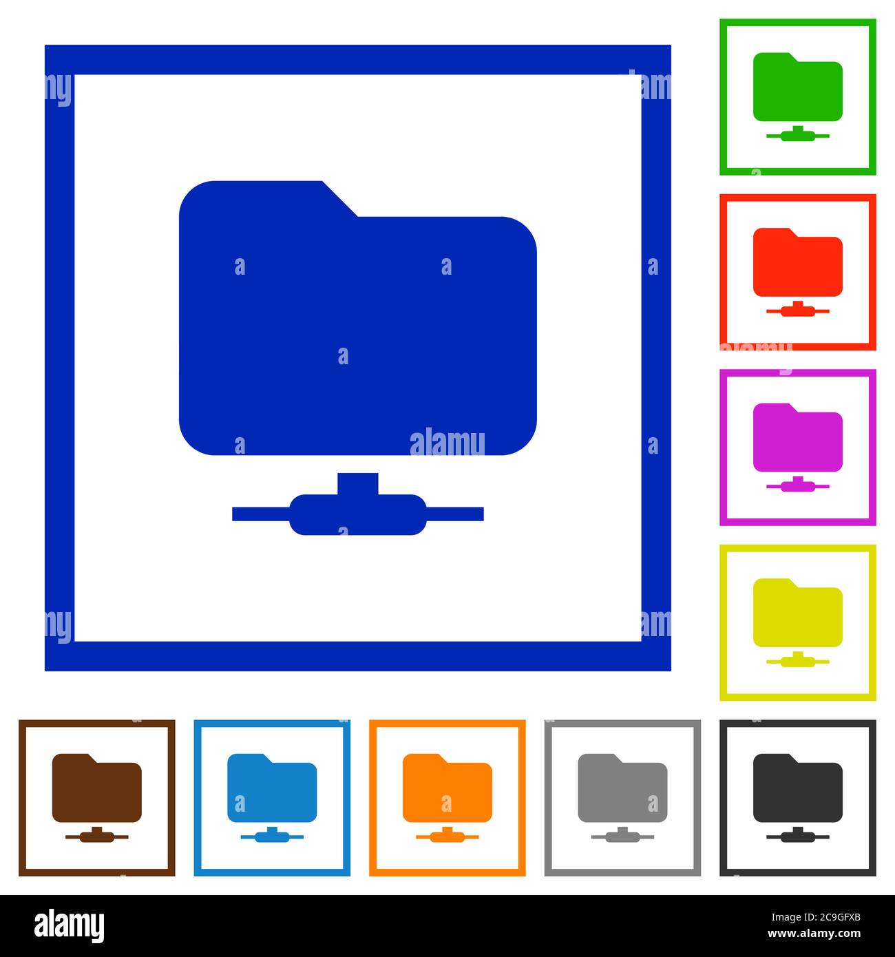 Network folder flat color icons in square frames on white background ...