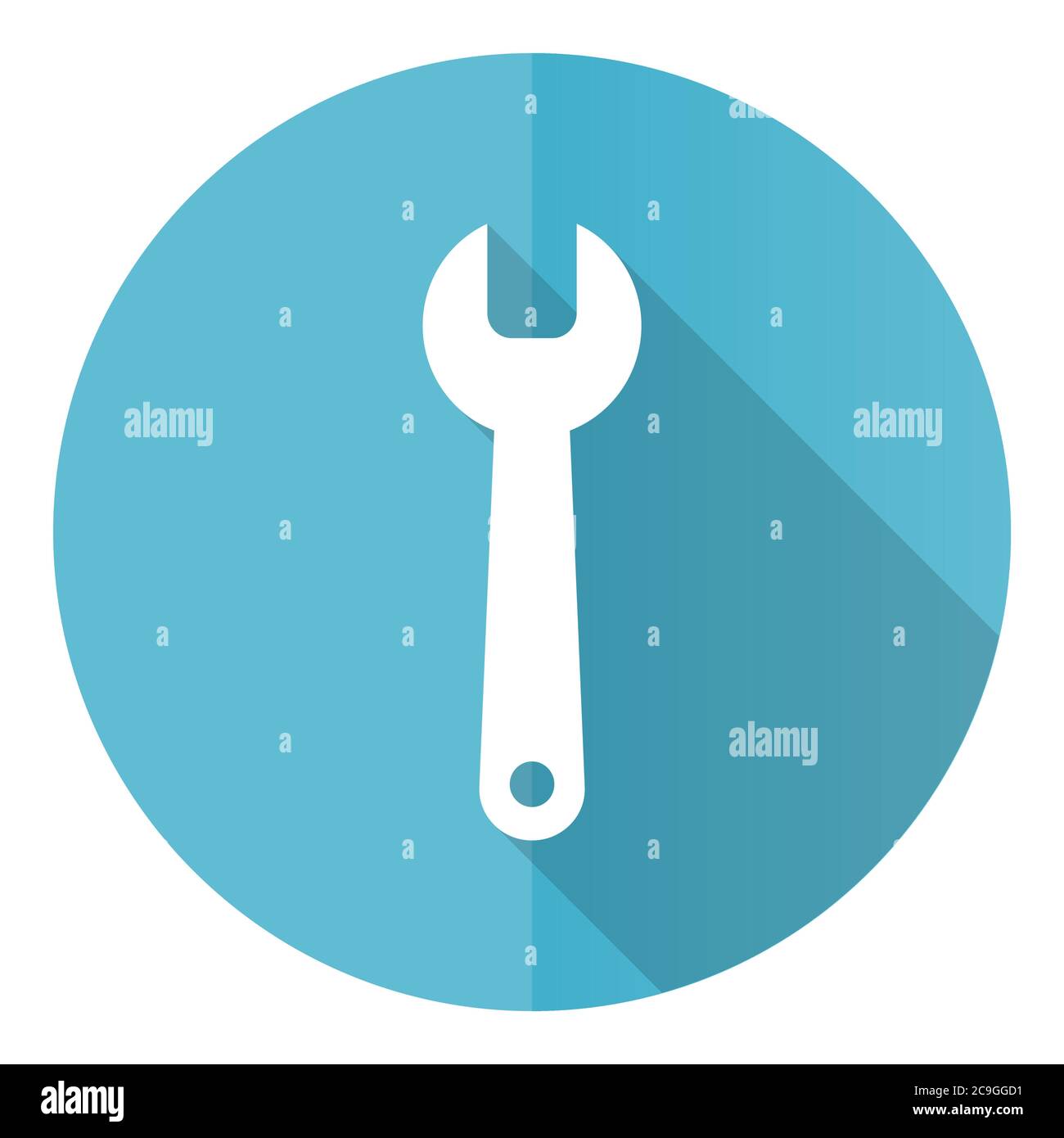 Tool vector icon, flat design blue round web button isolated on white background Stock Vector