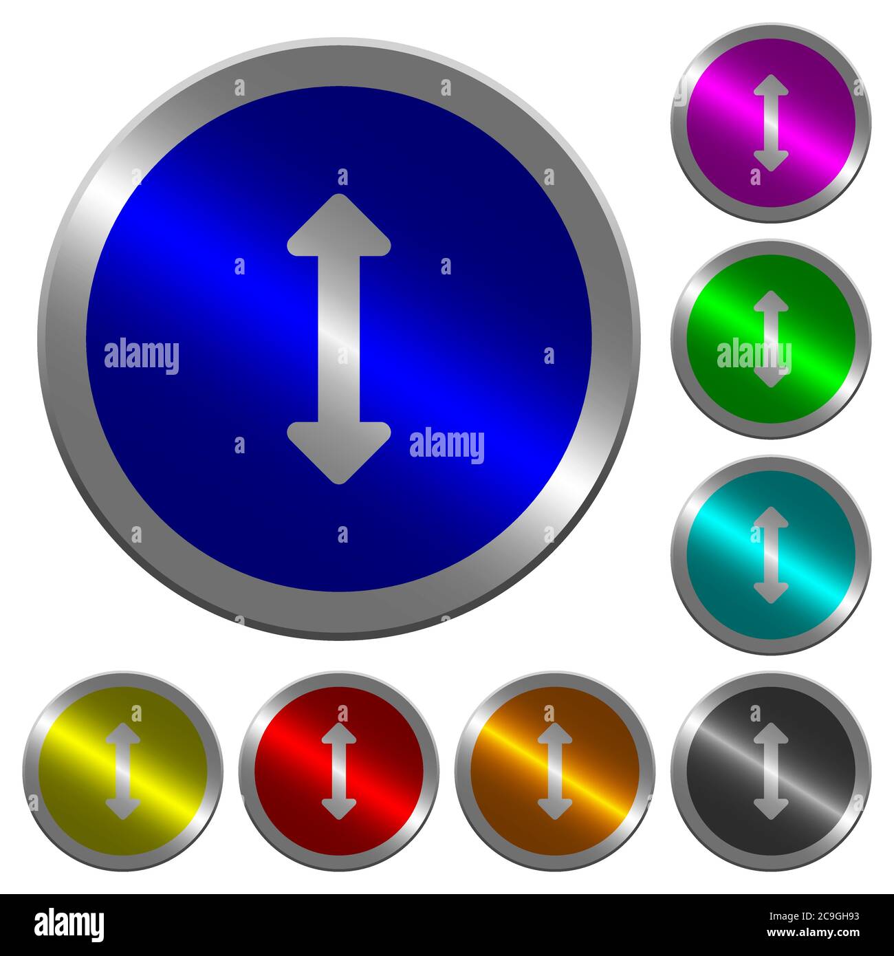 Resize vertical icons on round luminous coin-like color steel buttons ...