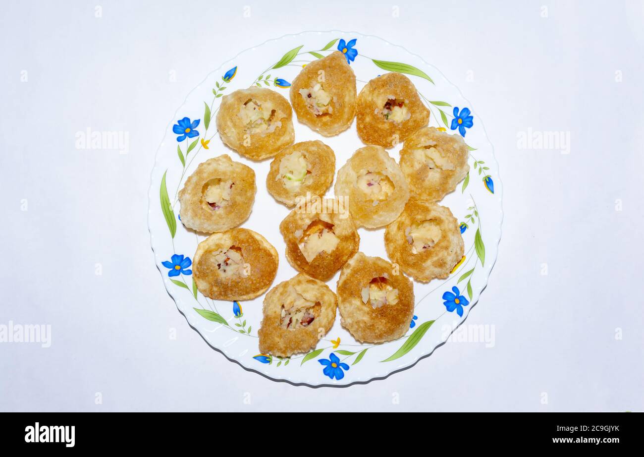 Homemade Panipuri Or Golgappa Indian Famous Chat In A Plate On White Isolated Background Stock Photo Alamy