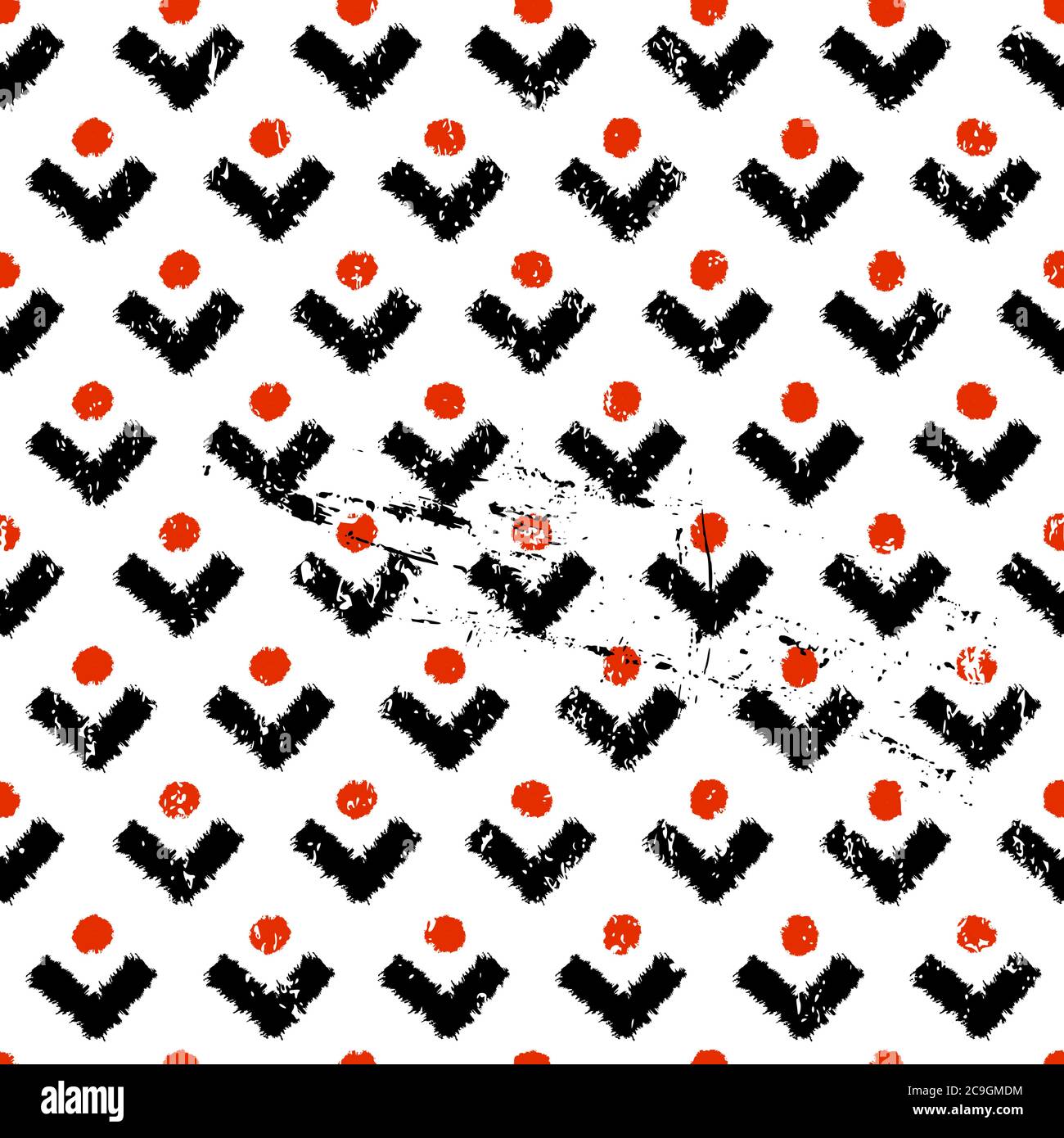 seamless geometric pattern background, with squares/dots, strokes and splashes, black and white Stock Vector