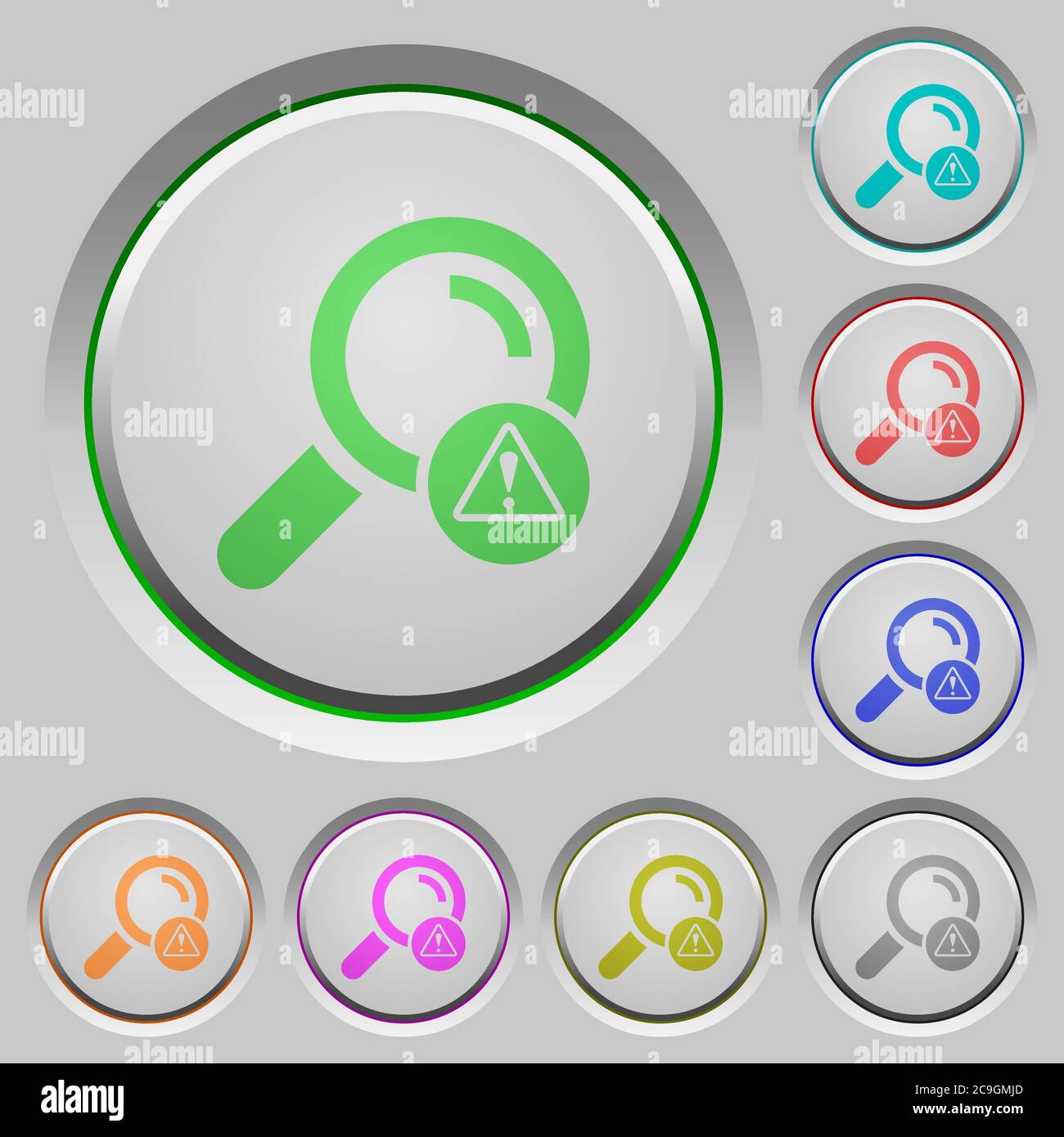 Search error color icons on sunk push buttons Stock Vector