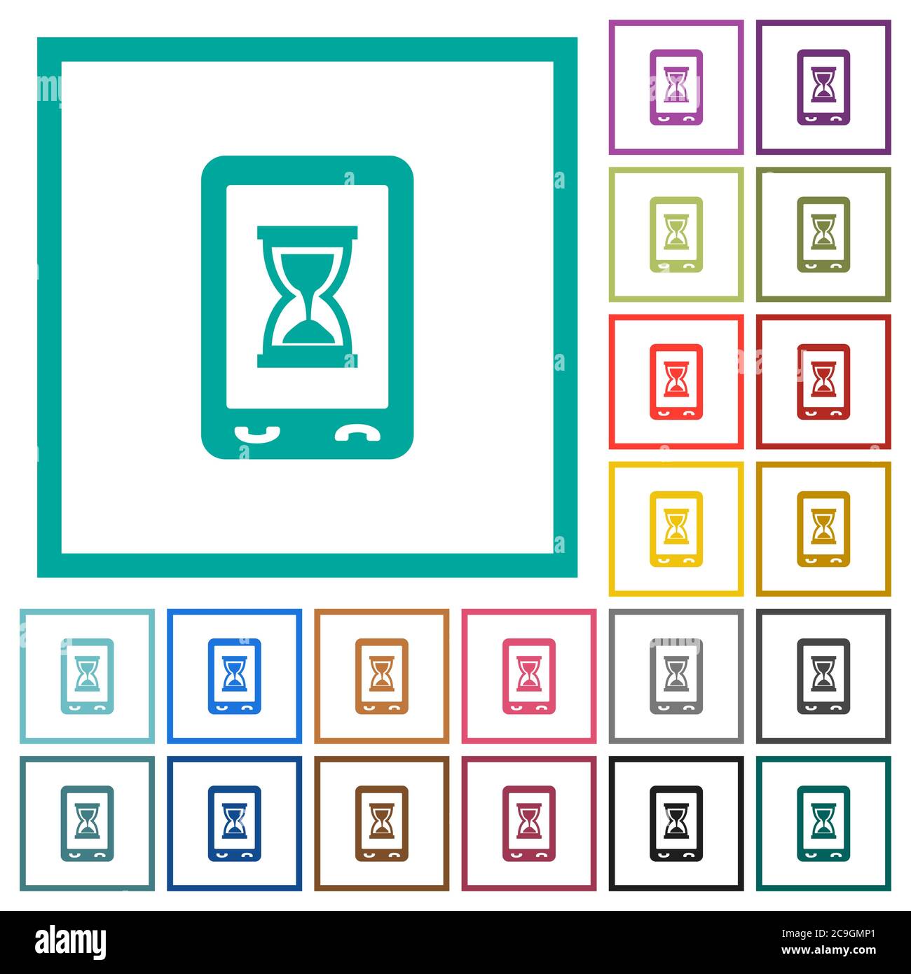 Mobile working flat color icons with quadrant frames on white background Stock Vector