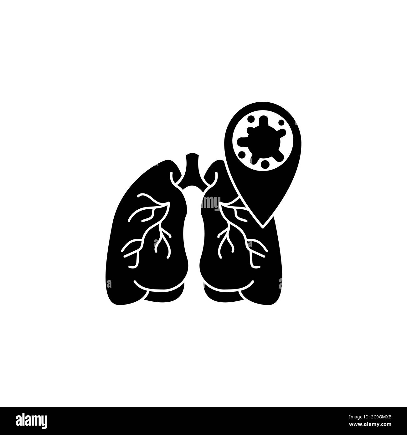 Virus, bacteria and lungs icon, symbol, sign. coronavirus, COVID-19 icon, logo black on white background. Stock Vector