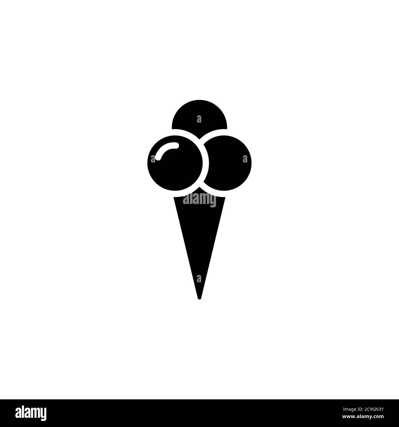 Ice cream in waffle cone in shape three balls icon. Simple sign, logo Stock Vector