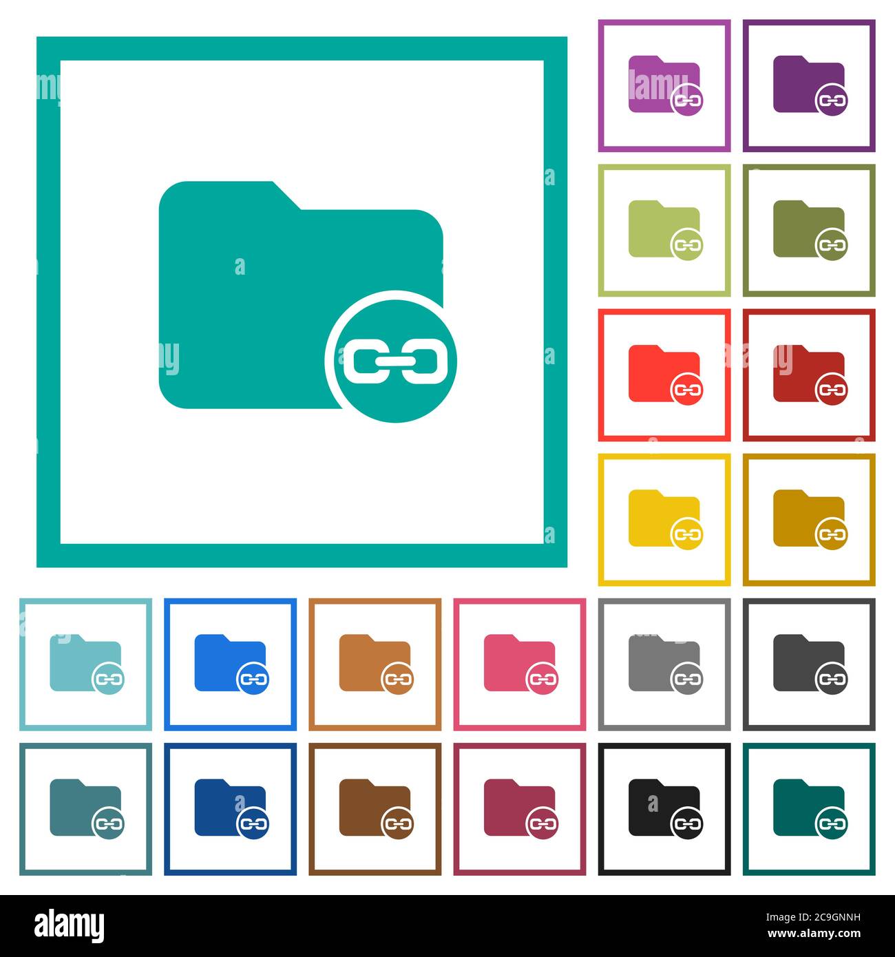 Link directory flat color icons with quadrant frames on white background Stock Vector