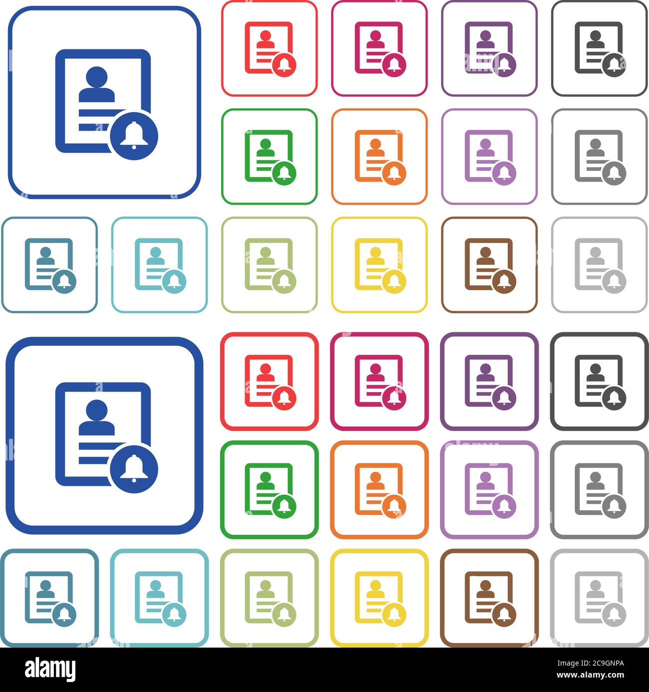 Contact notifications color flat icons in rounded square frames. Thin and thick versions included. Stock Vector