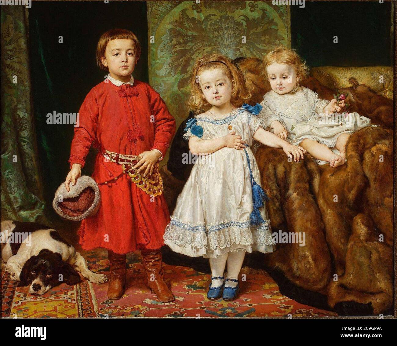 Jan Matejko - Portret trojga dzieci artysty. Stock Photo