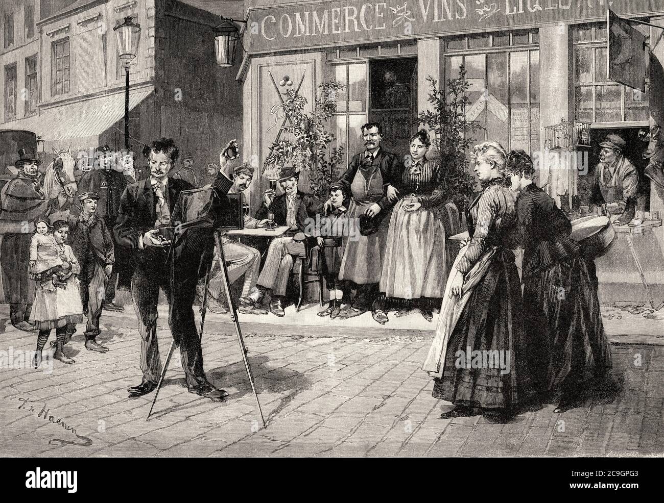 Walking photographer at the end of the 19th century, Paris, France