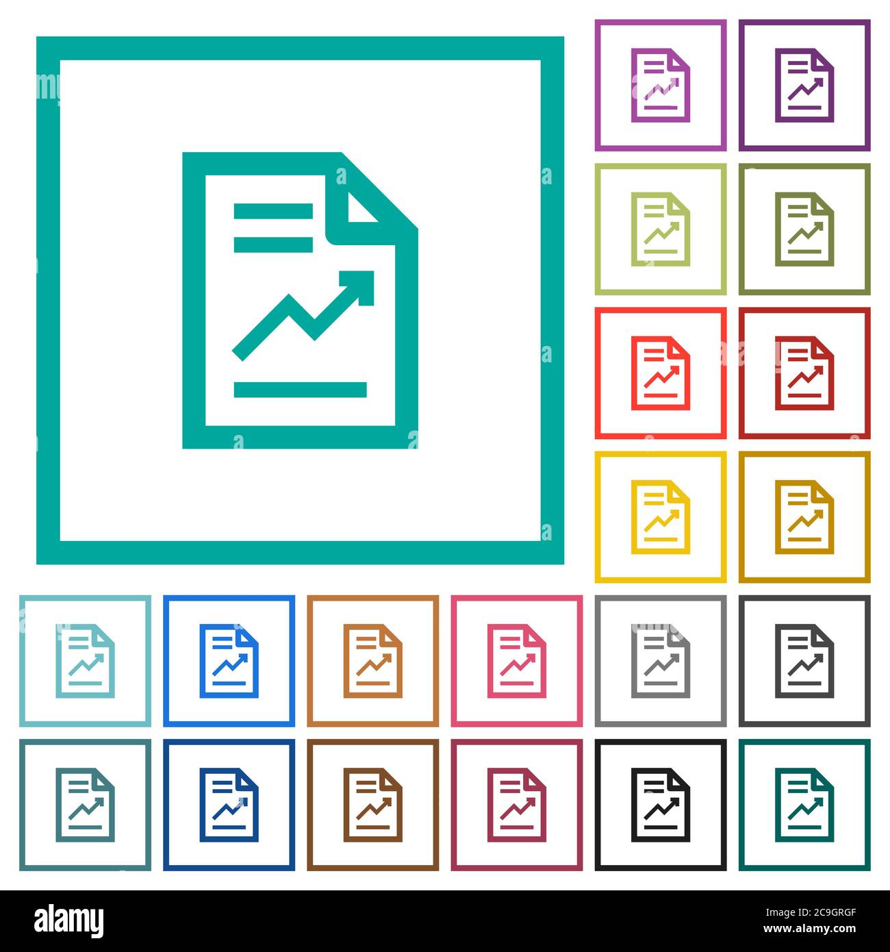 Report with graph flat color icons with quadrant frames on white background Stock Vector
