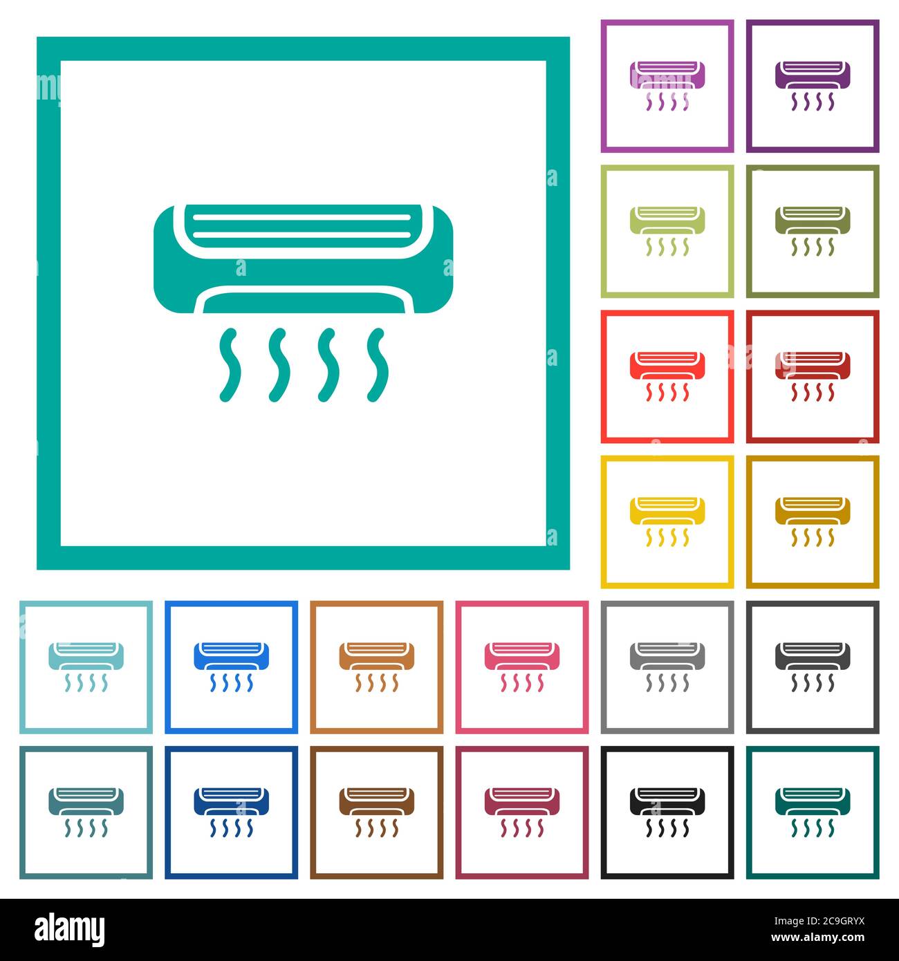Air conditioner flat color icons with quadrant frames on white background Stock Vector