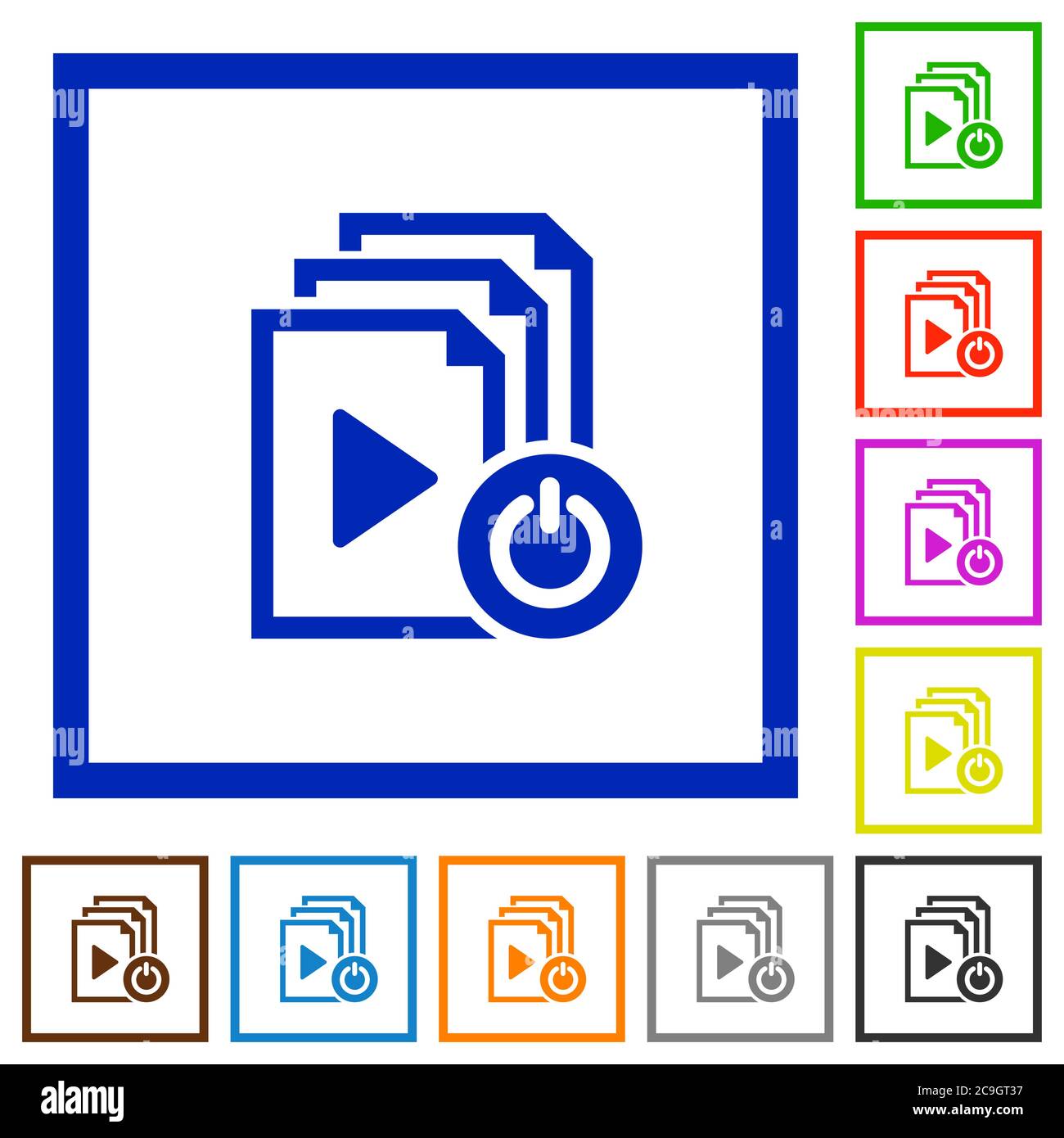 Exit from playlist flat color icons in square frames on white background Stock Vector