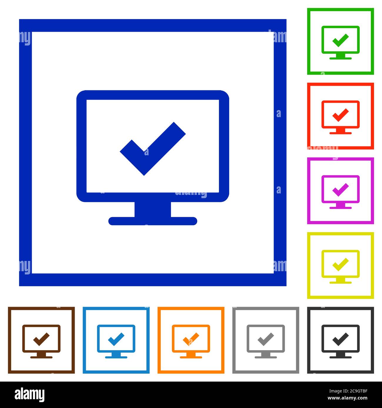 Accept display settings flat color icons in square frames on white background Stock Vector