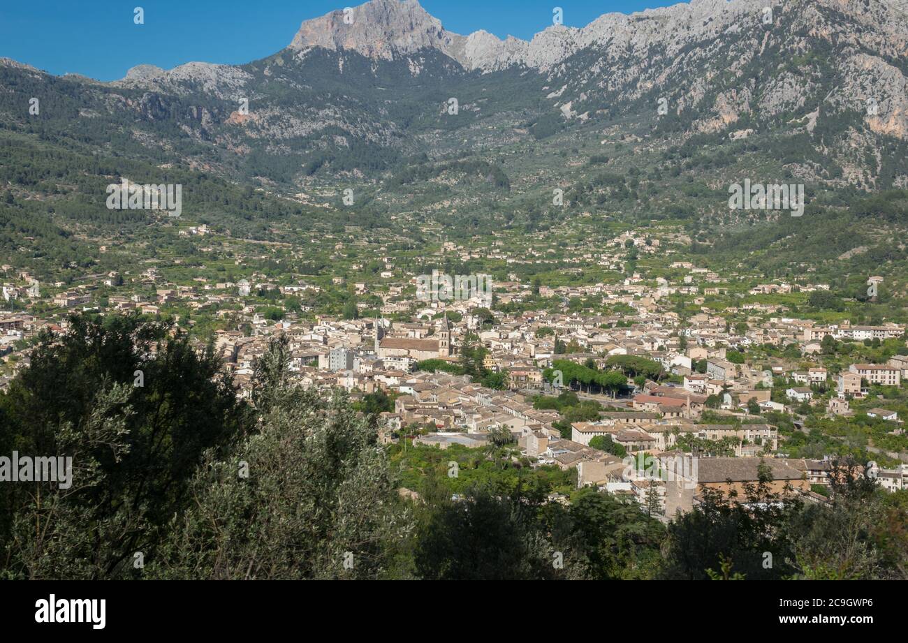 Soller Majorca aerial view from the mountains, Mallorca island, Balearic Islands, Spain beautiful landscape Stock Photo