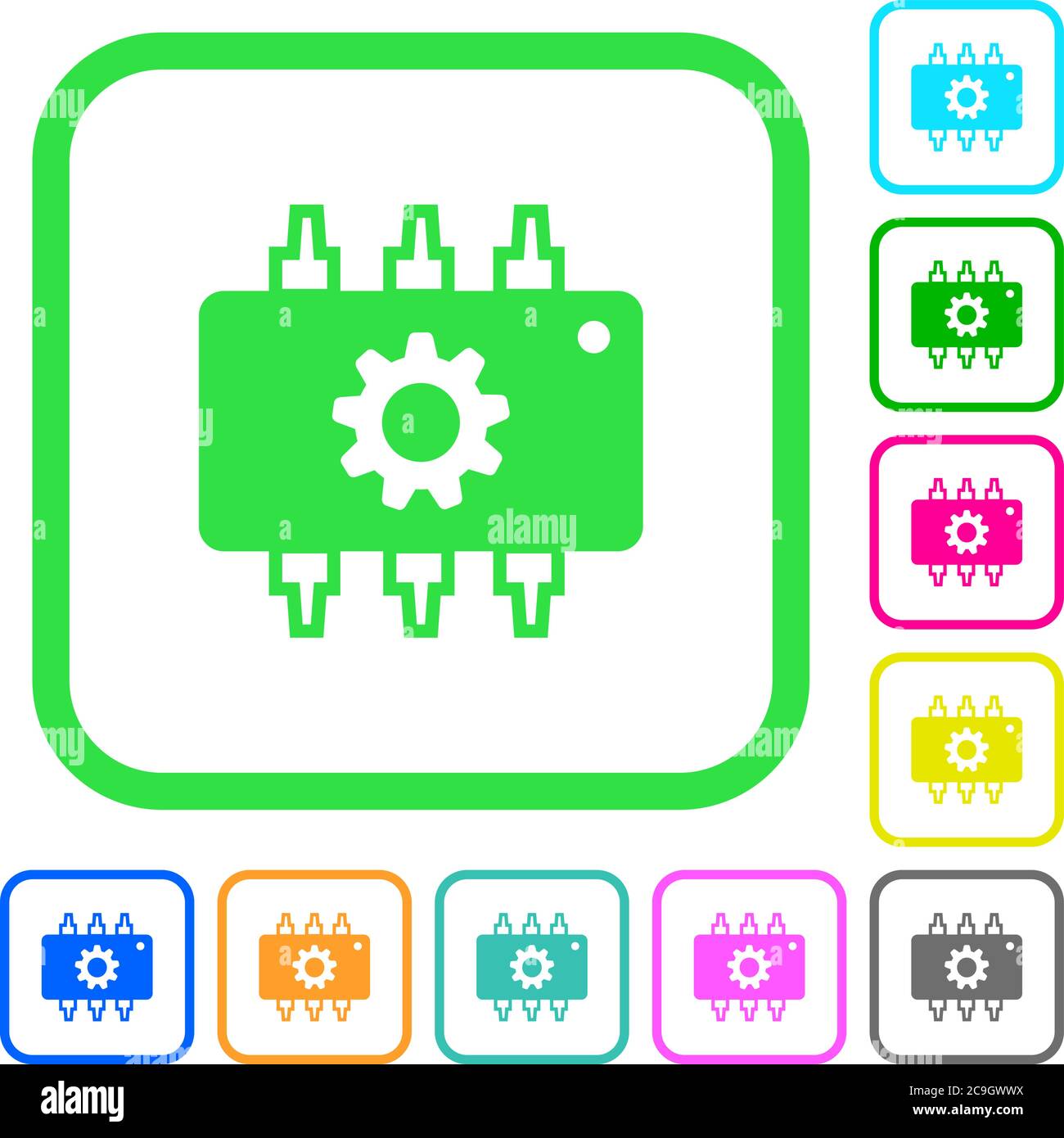 Hardware settings vivid colored flat icons in curved borders on white ...