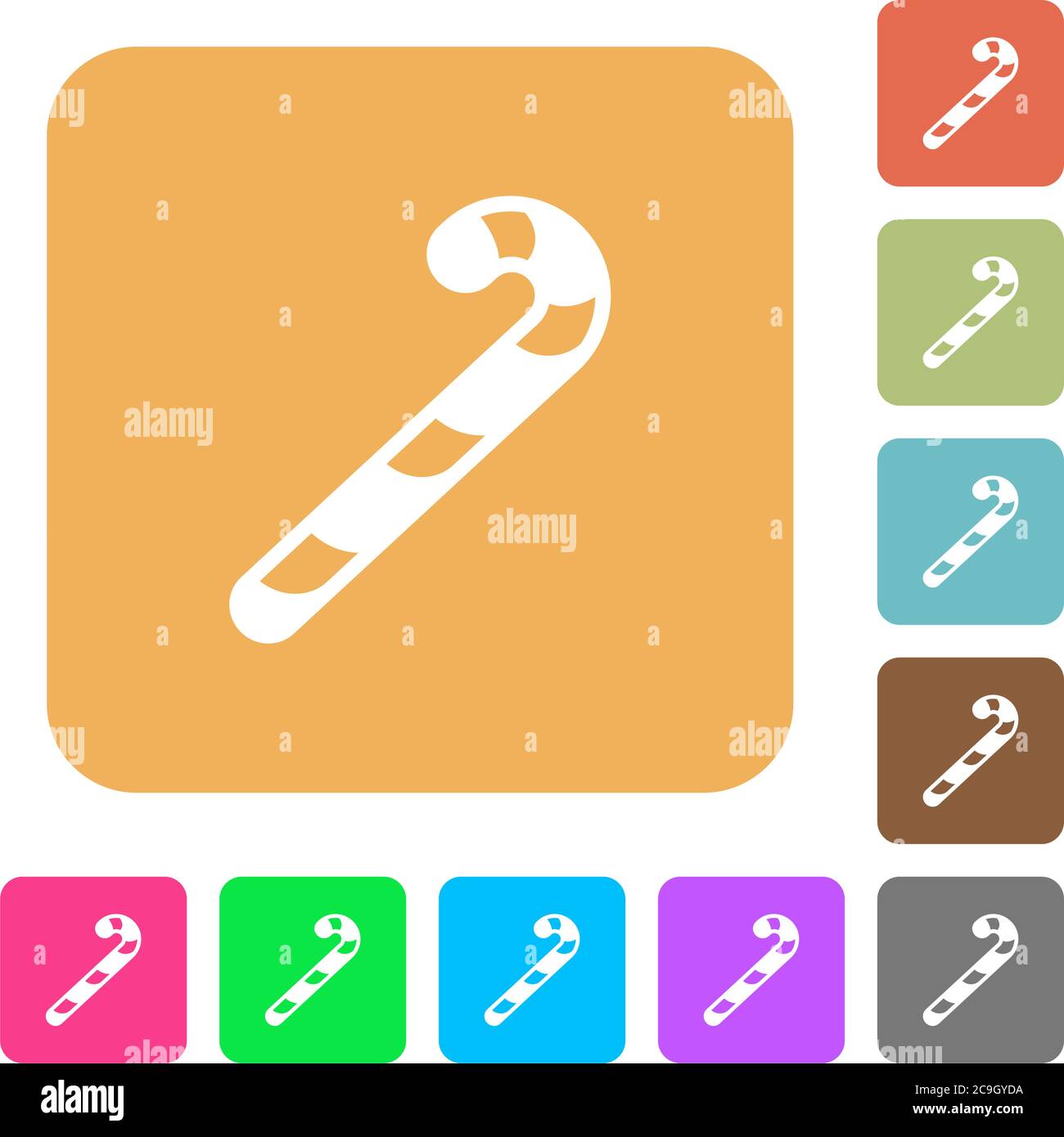 Candy canes flat icons on rounded square vivid color backgrounds. Stock Vector
