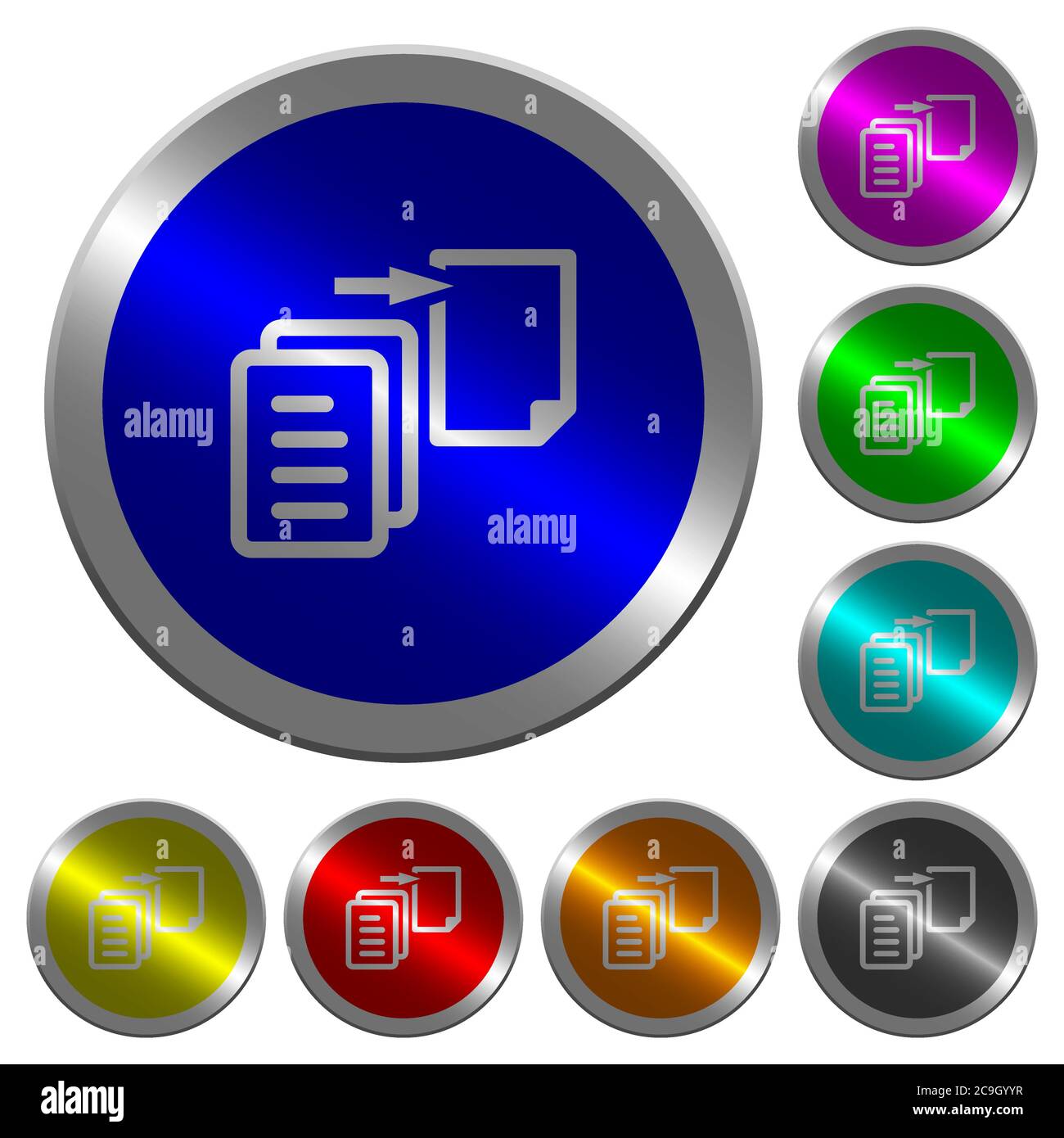 Move file icons on round luminous coin-like color steel buttons Stock ...