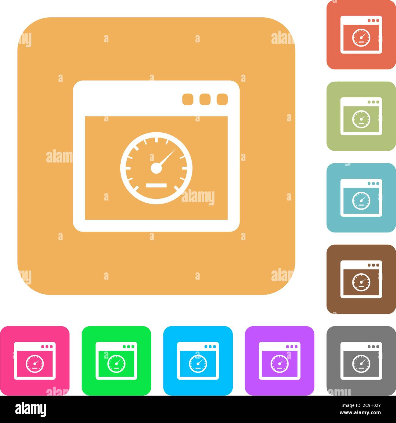 Application speed flat icons on rounded square vivid color backgrounds. Stock Vector
