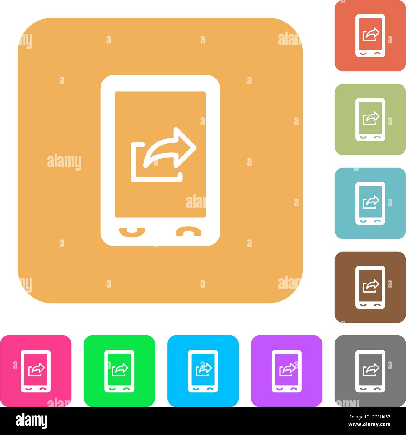 Mobile export data flat icons on rounded square vivid color backgrounds. Stock Vector