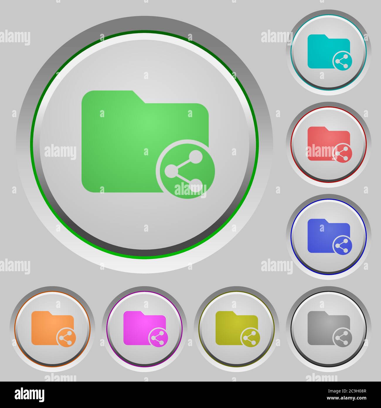 Share directory color icons on sunk push buttons Stock Vector