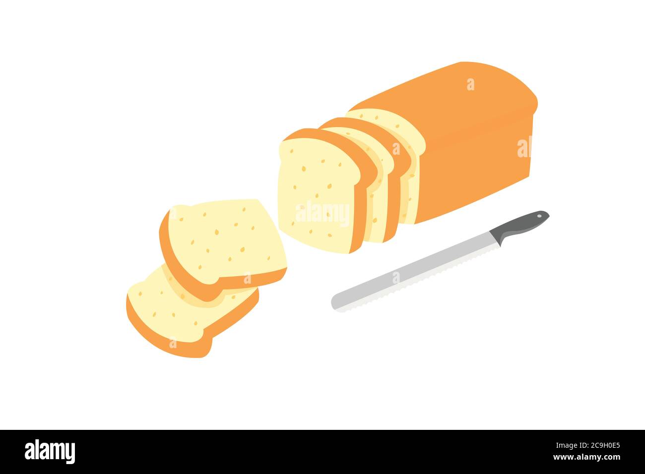Bread and knives for slicing bread isolated on white background. Stock Vector
