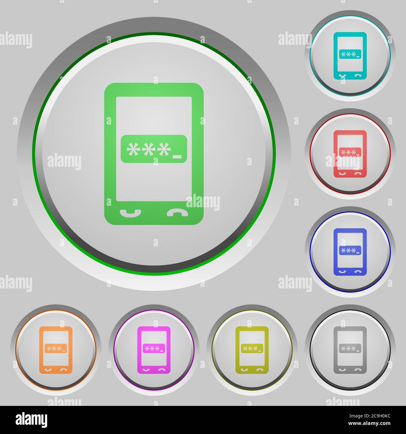 Mobile pin code color icons on sunk push buttons Stock Vector