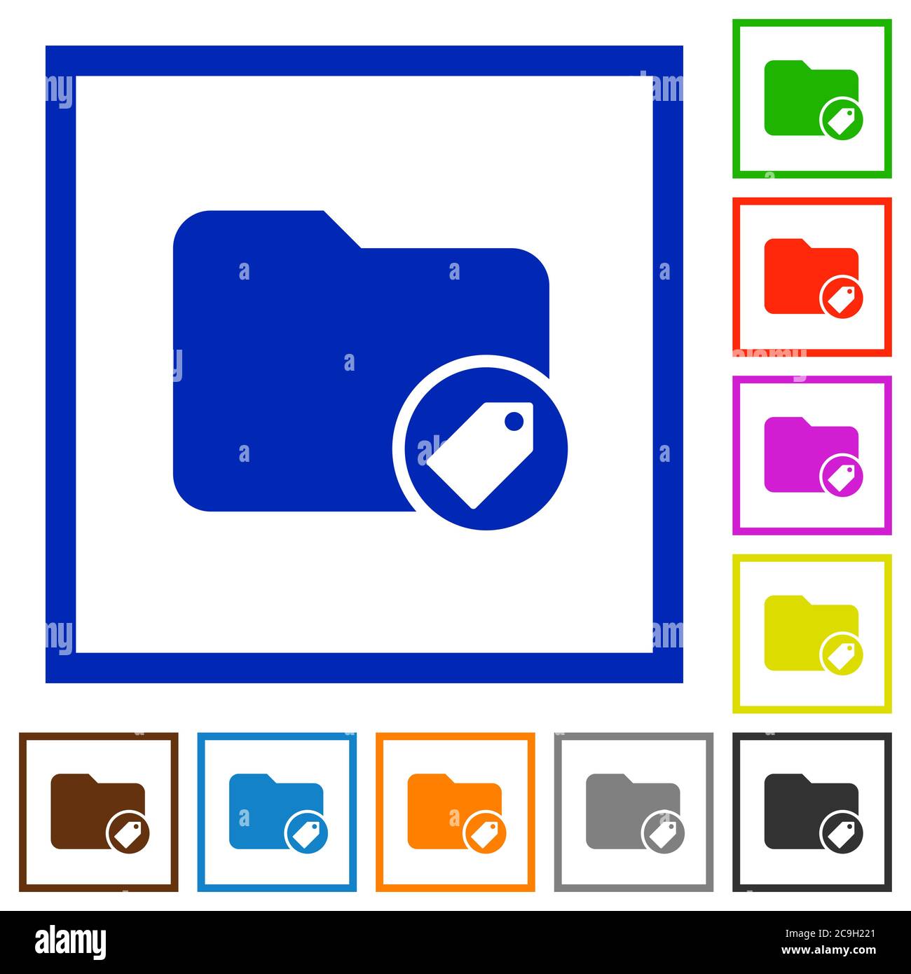 Tagging directory flat color icons in square frames on white background Stock Vector
