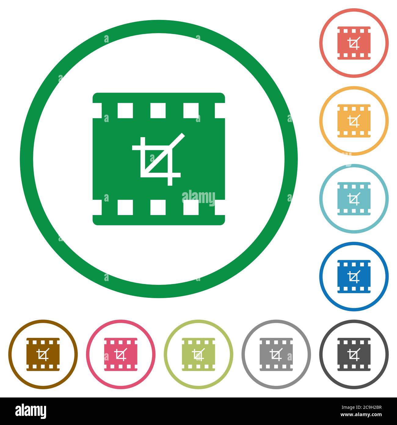Crop movie flat color icons in round outlines on white background Stock ...
