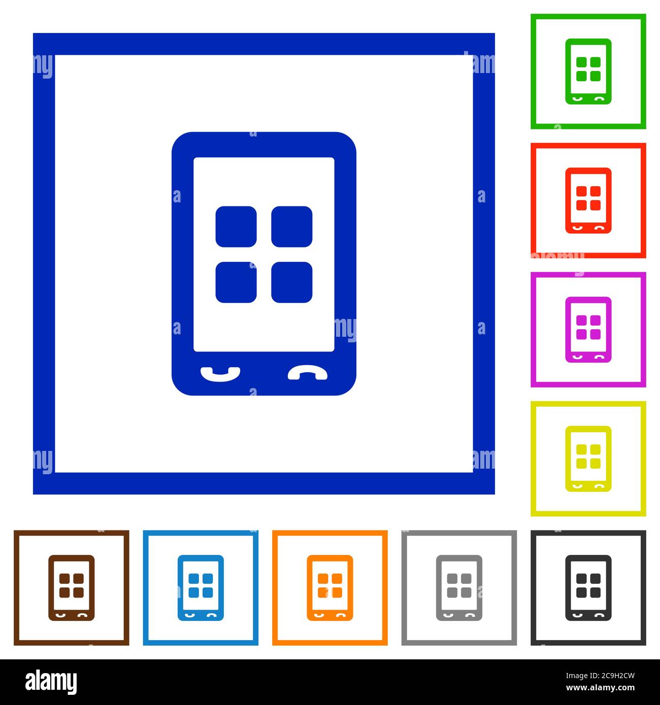 Mobile applications flat color icons in square frames on white ...